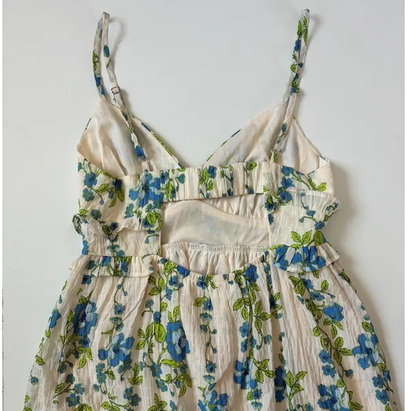Band of the Free Floral Ruffle Maxi Dress Egret‎ Palace Blue XS B50326 Boho - Image 5