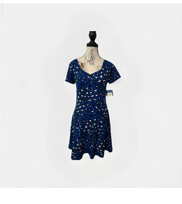 Arizona Jean Co Blue Leopard Print Dress Medium Short Sleeve Cheetah M NWT - Image 2