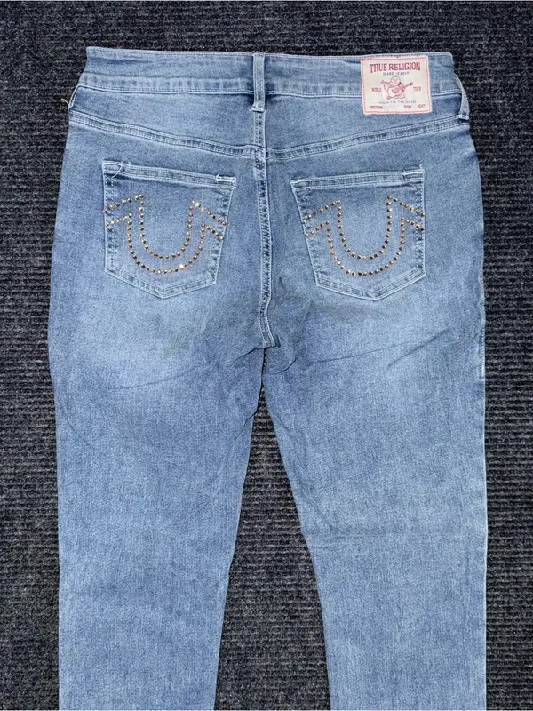 True Religion Jennie Curvy Mid Rise Super Skinny Jeans Sz 28 Bling Pocket Y2K - Image 4