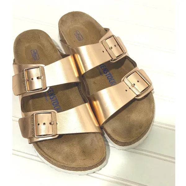 Birkenstock Arizona Soft Footbed Copper Rose Gold Metallic Sandals Narrow 39 - Image 11