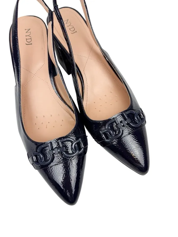 NYDJ Sanya Point Toe Slingback Heels Navy Patent Leather Size 9 - Image 7