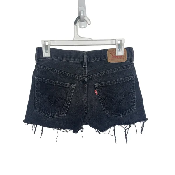 Levi’s Women’s 550 Black Denim Cut Off Shorts 27 Grunge Festival Beach Raw Hem - Image 2