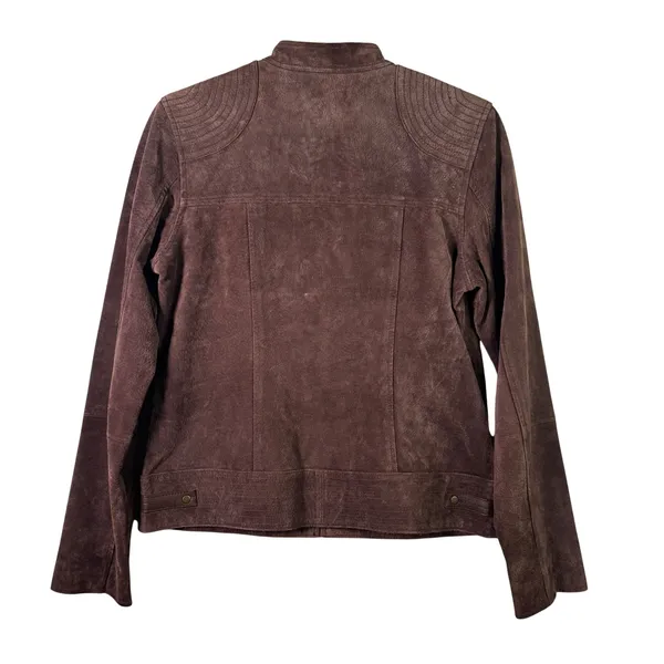 Ruff Hewn Brown Suede Leather‎ Jacket Womens S Moto Zip Western Boho Festival - Image 2