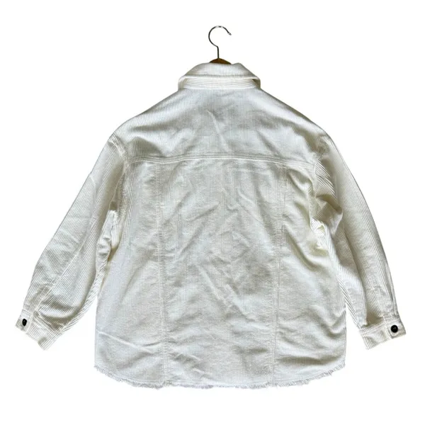 ZARA Corduroy Oversized Shacket Raw Hem Frayed Shirt Jacket Cotton Ivory XS - Image 3