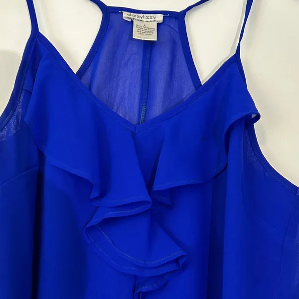 Elegant Blue Layered‎ Camisole Tank Top with Ruffle Size L - Image 2