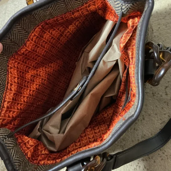 Old Navy Herringbone Bag Dark Academia Tortoise Chain‎ Link Shoulder Bag - Image 4