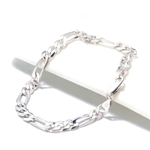 NEW Unisex Rhodium Plated 925 Sterling Silver‎ Figaro Chain Bracelet, 8” - Image 2
