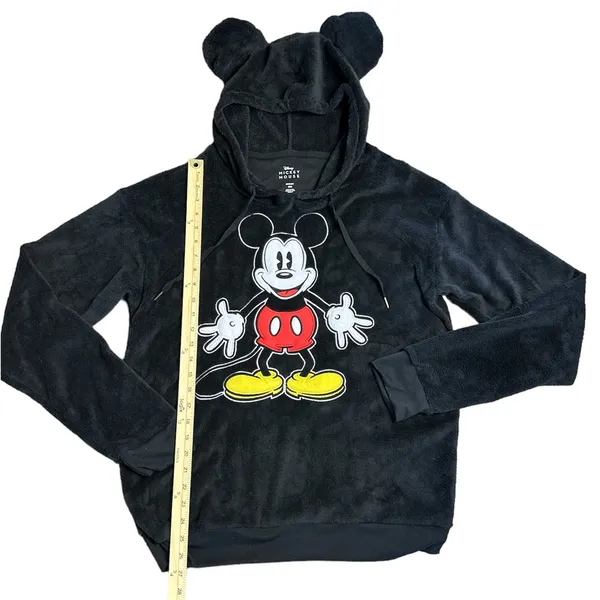 Disneys Mickey Mouse Fuzzy Sherpa Pullover Hoodie W/ Mickey Ears Size Medium - Image 3