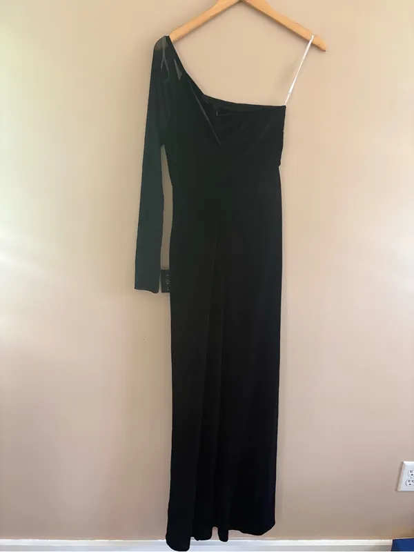 Lulus Lavish Style Black Velvet Mesh One-Shoulder Maxi Dress Size Medium Formal - Image 5