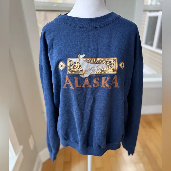 Vintage Navy Blue Alaska Cropped Mockneck Sweatshirt - Image 9