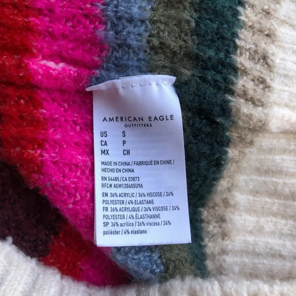 American Eagle Cropped Stripe Sweater Small Colorful Chunky Knit Crewneck Cozy - Image 8