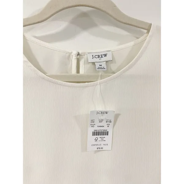 NWT J.Crew Factory Ivory Smocked Cuff Blouse Medium Puff Sleeve Work Office Top - Image 6