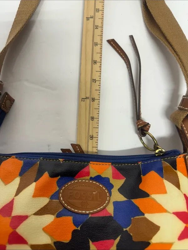 Fossil Multicolor Starburst Pattern Crossbody Bag with Tan Strap - Image 10