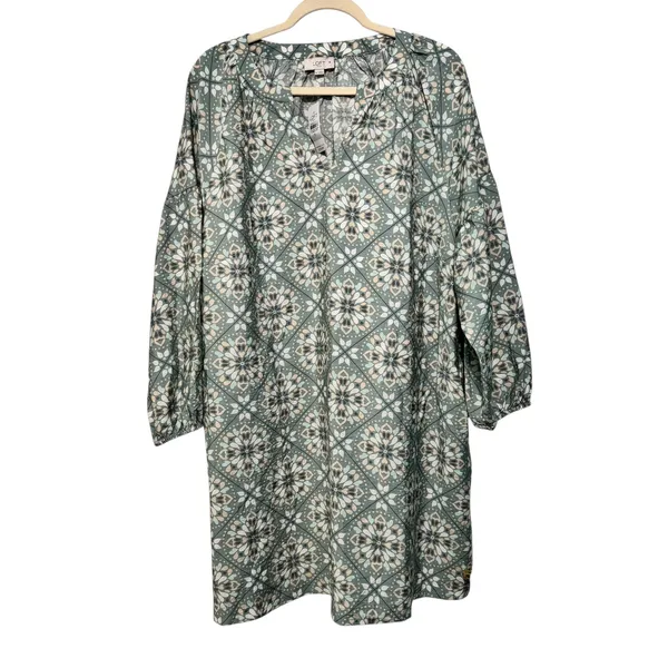 LOFT‎ Outlet Women's XL Green Floral Print 3/4 Sleeve V-Neck Dress - Image 9