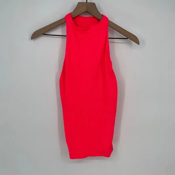 Free People Ribbed Racerback Tank Top Neon‎ Coral Pima Cotton Blend Size XS - Image 2