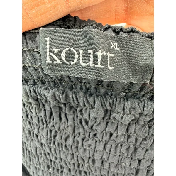 Kourt Black Clip Dot Smocked Puff Sleeve Mini Dress Women XL Cotton Square Neck - Image 4
