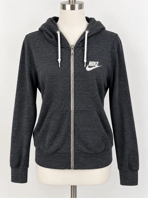 Nike Women's Charcoal Black Full-Zip Hoodie with White Logo - Image 2