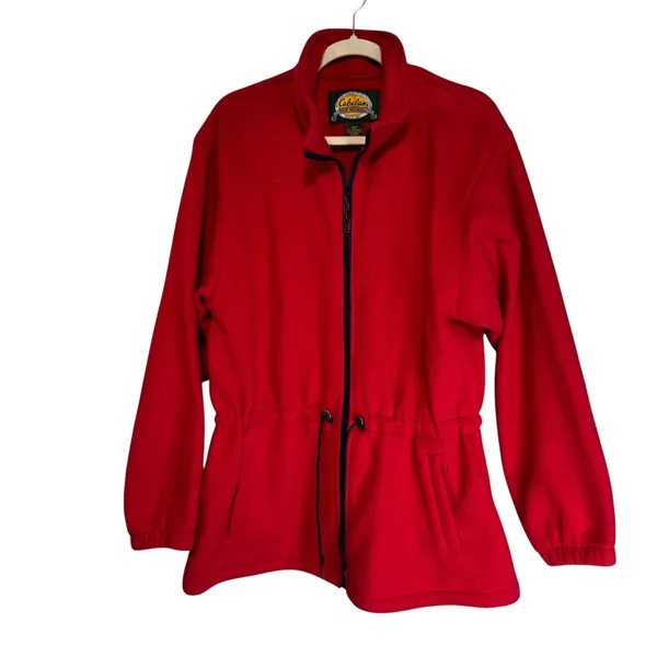 Cabelas Red 1990's Vintage Fleece Jacket Womens XL Full‎ Zip Drawstring Waist - Image 2