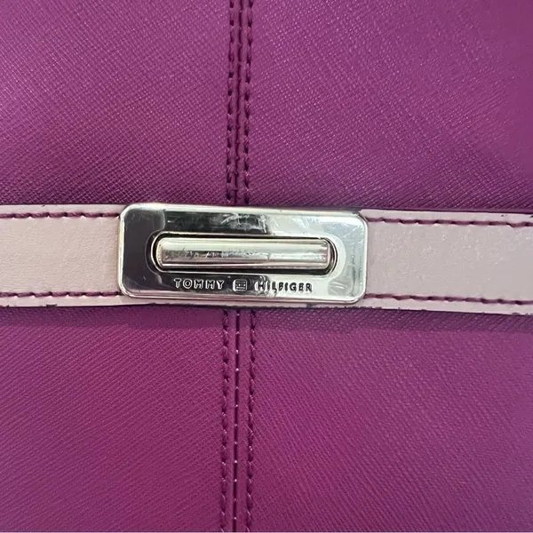 Tommy Hilfiger Leather Purse Magenta Cranberry Tan Double Handle Bag - Image 3