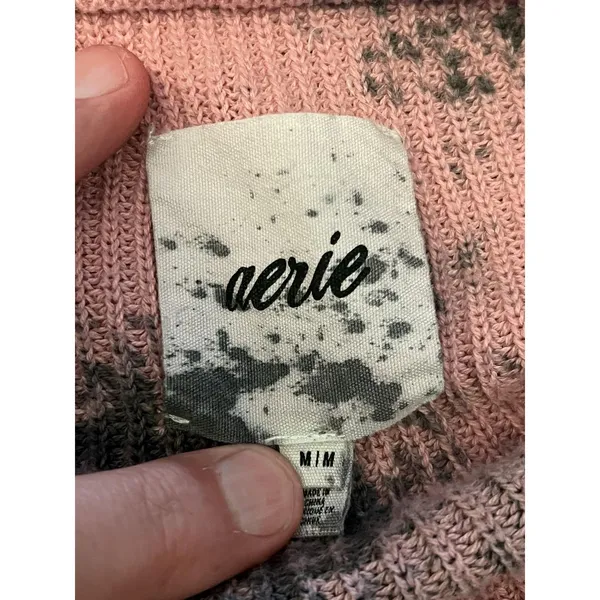 Aerie Sweater Womens Medium Pink Tie Dye Henley Crew Neck Knit Pullover Cozy - Image 7