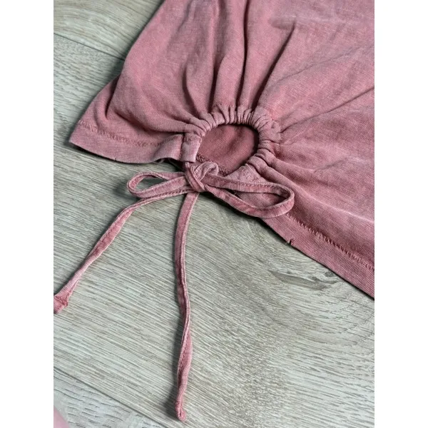 AERIE Cropped Keyhole Top short sleeve Burnt Orange/Rust distressed size M - Image 4