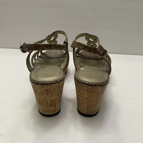 Tahari Star Cork Wedge Platform Tan‎ Snakeskin Sandal Women's 8 M Shoes Open Toe - Image 5
