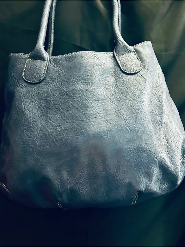Nine West Large Textured Blue Shoulder Tote with Decorative Stitching - Image 3
