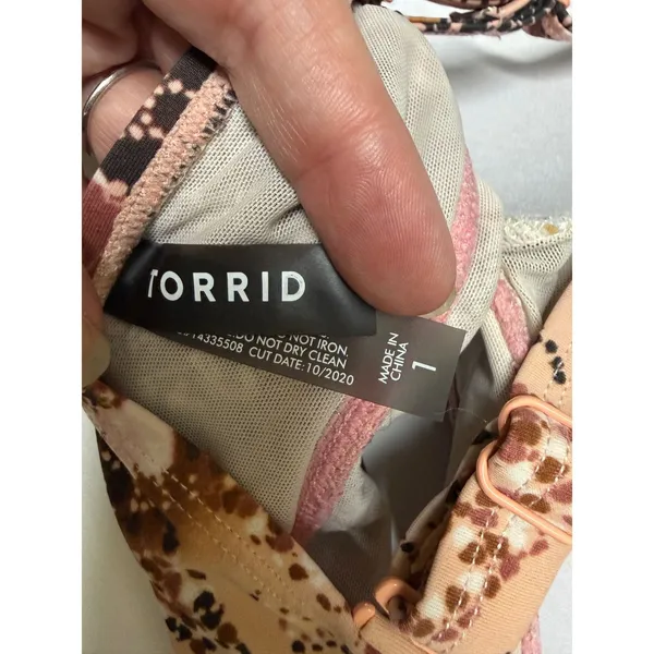 Torrid Bikini Top 1X 14 16 Pink Brown Patchwork Paisley Floral Wireless Swim - Image 5