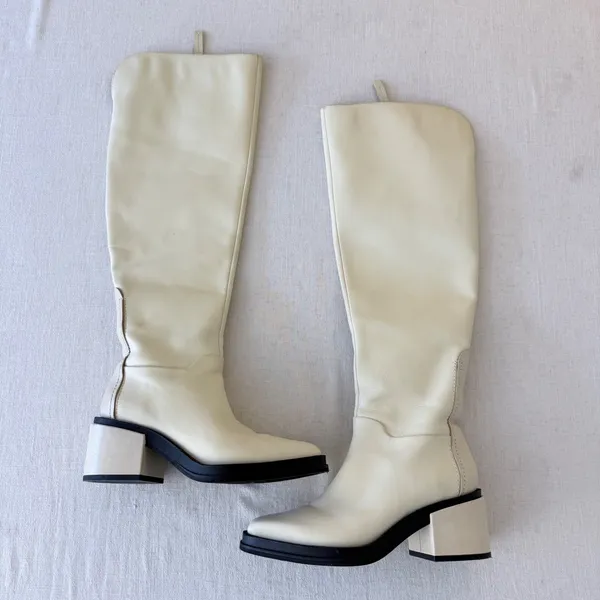 Franco Sarto Dorica Tall Boots 5.5M Cream Leather Block‎ Heel - Image 2