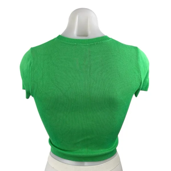 Zara Women's Green Rib Knit Crewneck Short Sleeve Crop Tee T-shirt Top Size M - Image 2