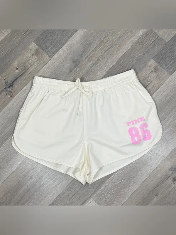 Pink by Victorias Secret Retro‎ Logo Athleisure Jogger Shorts Cream Pink Large - Image 3