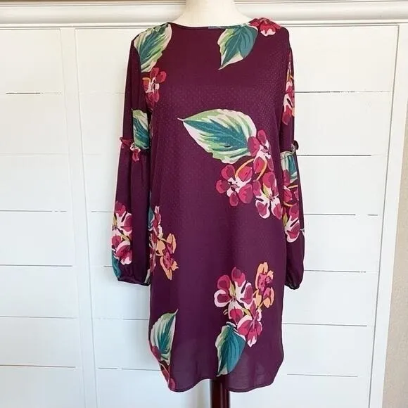 LOFT Womens Plum Purple Tropical Floral‎ Puff Sleeve Shift Dress XSP Petites - Image 8