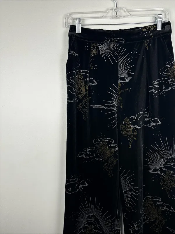 Disturbia‎ Adelina Foil Print Velour Wide Leg Trousers Women’s Sz 6 - Image 3