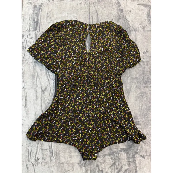 Free People Romper Womens Black Floral Leaf Print Open Back Flutter Sleeve 12 - Image 6