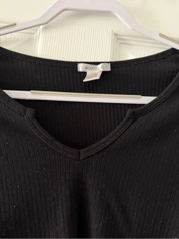 Bozzolo Black Ribbed Long Sleeve Crop Top Large - Image 3