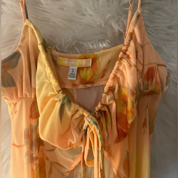 Urban Outfitters Angelic Longline Flyaway Cami Floral Sheer Tie-Front Top Fairy - Image 9