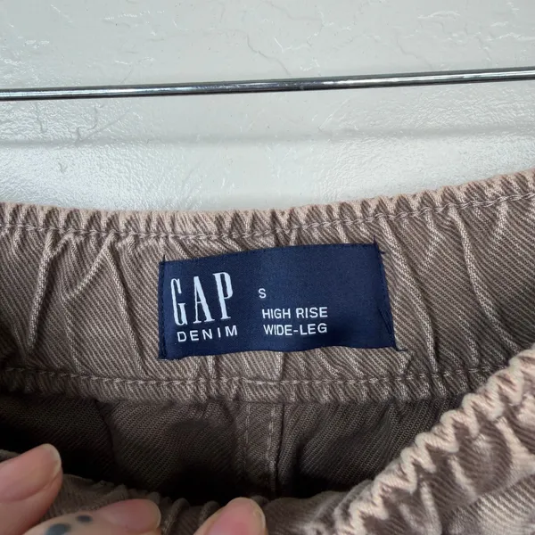 GAP Denim NWOT Mushroom Brown High Rise Pull-On Wide-Leg Utility Jeans Small - Image 9
