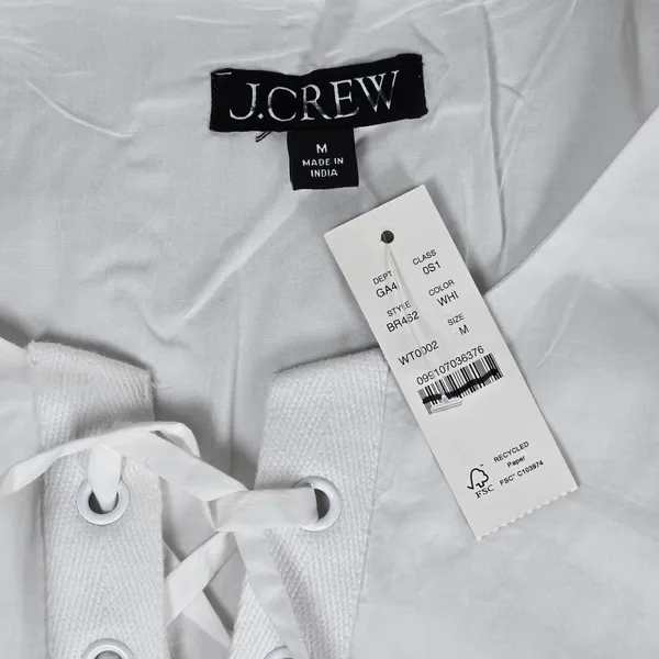 J. Crew Tiered lace-up mini dress‎ in cotton poplin White M BR462 - Image 3