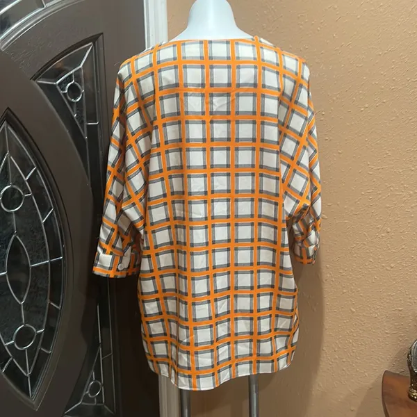 Zara orange plaid blouse - Image 5
