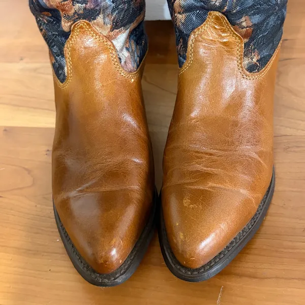 Capezio Womens Leather Floral Tapestry Western Cowboy Boots Cognac Brown Size 7 - Image 4