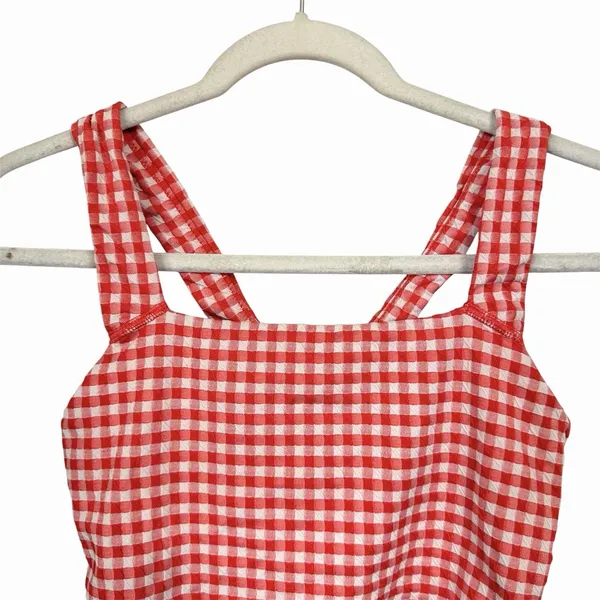 OFFLINE by Aerie Womens Sz M Red Gingham Seersucker Crop Top V Back Built In Bra - Image 2