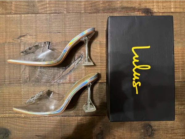 Lulus Silver Holographic Pointed Toe Heels - Image 3
