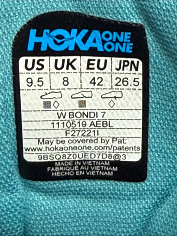 Hoka One One Bondi 7 Women’s Aqua Running Shoes Size 9.5 - Image 4