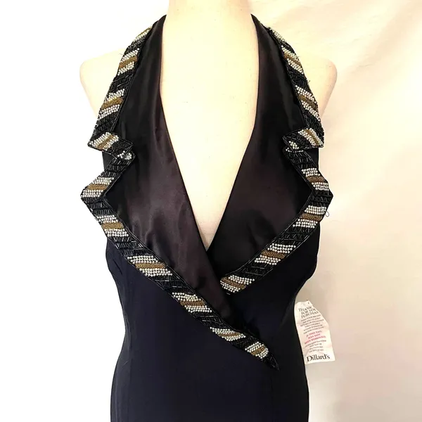 Vtg Blondie & Me Beaded Tuxedo Y2K McBling Cocktail Dress Sz 9/10 Strappy Goth - Image 4