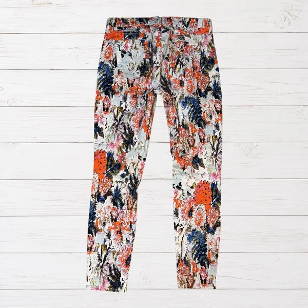 7 For All Mankind Indie Floral Skinny Jeans Statement Boho Orange Blue Size 30 - Image 4