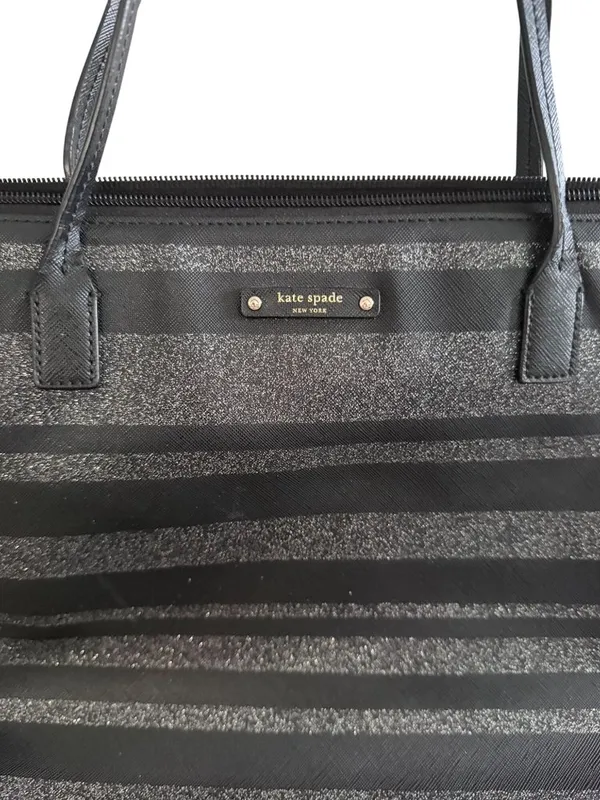 KATE SPADE Black Silver Saffiano Leather Glitter Tote Bag - Image 2