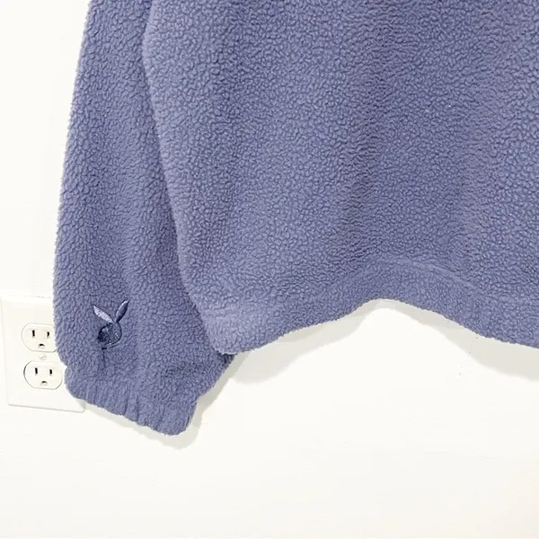 Playboy Sweater Adult Medium Blue Oversized Cropped Mock Neck Sherpa Fleece - Image 2