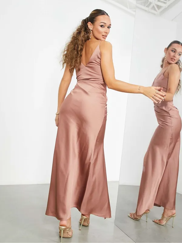 ASOS Edition Satin Twist-Detail V-Neck Maxi Dress in Cinnamon Rose Size 10 New - Image 5