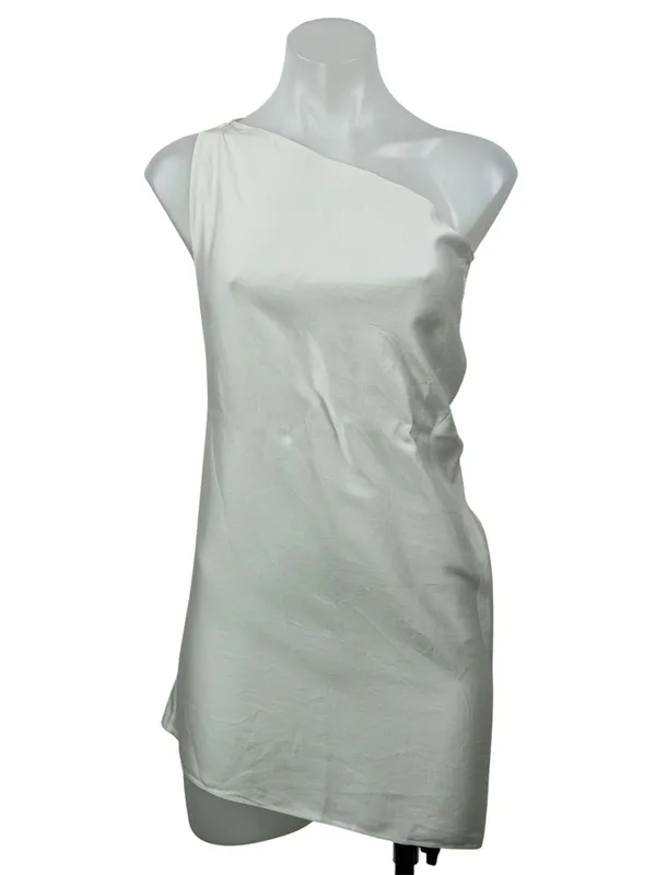 Zara White Silky Satin Sleeveless One Shoulder Asymmetrical Tunic Mini Dress S - Image 2