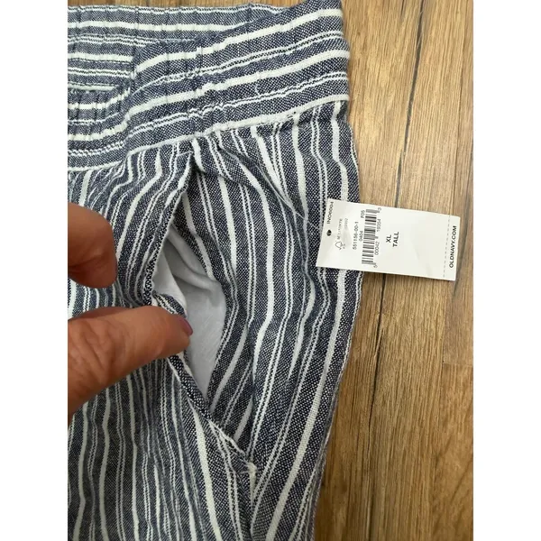 Old Navy XL Tall Linen Blend Wide Leg Pants Blue White Stripe Drawstring - Image 4